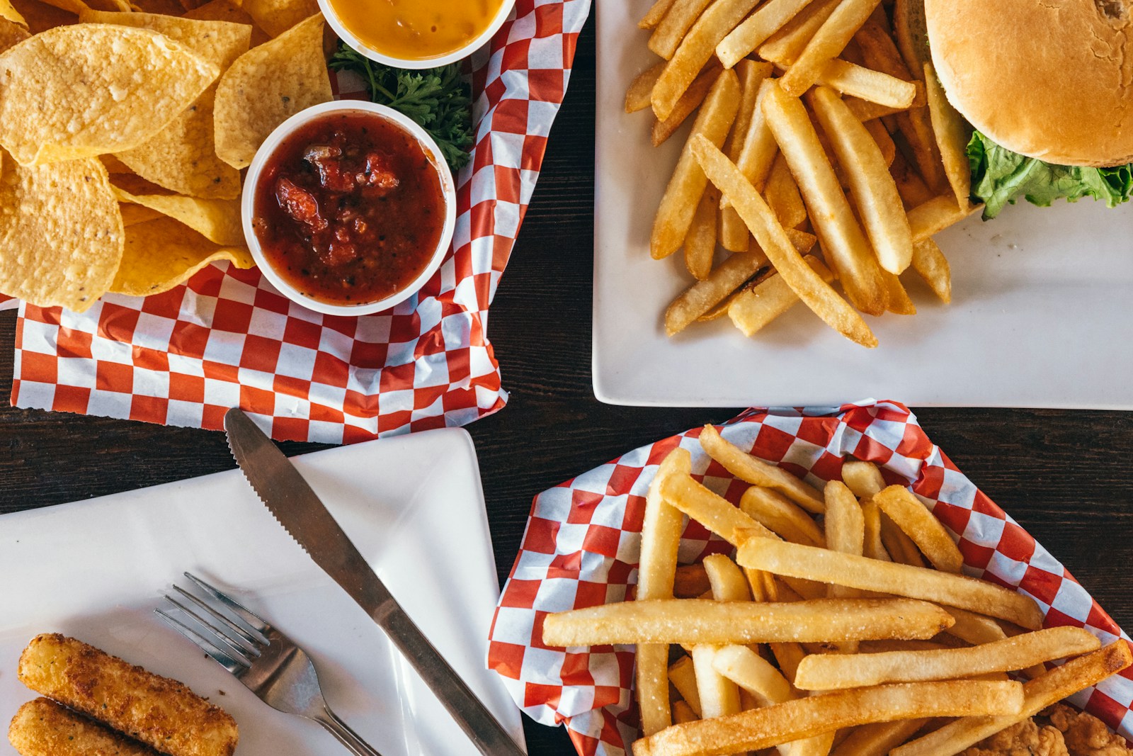 a table with plates of food